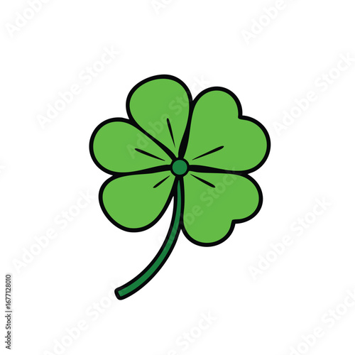 A single green four-leaf clover good luck icon