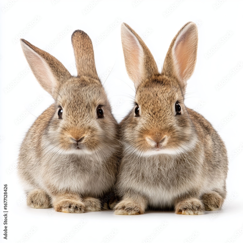 Fototapeta premium Two Adorable Baby Rabbits , isolated on white background png