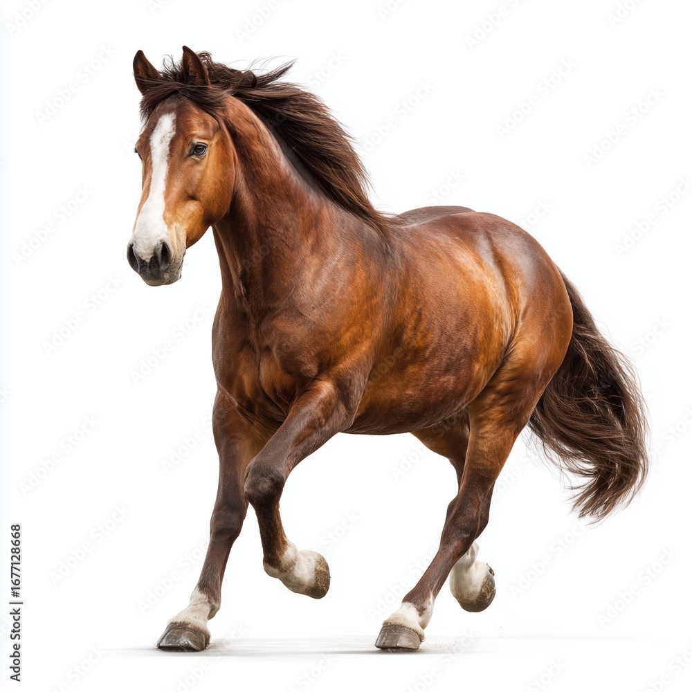Obraz premium Powerful Brown Horse in Motion , isolated on white background png