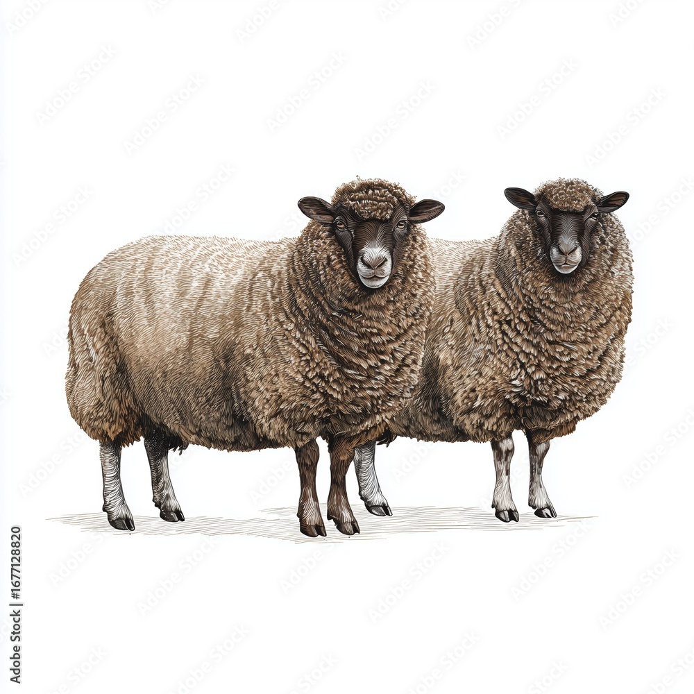 Fototapeta premium Two Sheep in Detailed Illustration , isolated on white background png