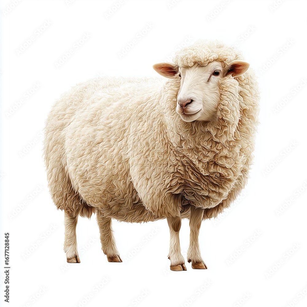 Fototapeta premium Gentle Sheep Portrait - Fluffy Farm Animal , isolated on white background png