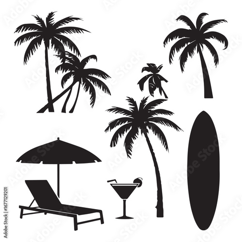 A tree and Surfing icon set collection 