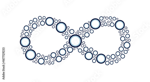 Abstract infinity symbol composed of diverse sized blue and white circles, representing endless possibilities.