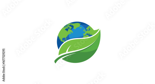 Vibrant green leaf embraces the blue Earth symbolizing eco-friendly global growth and sustainability