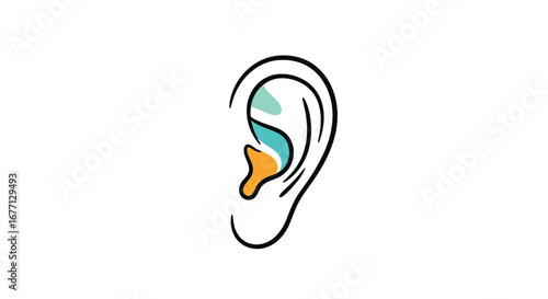 Vibrant abstract ear icon symbolizing hearing, listening, and communication with modern design