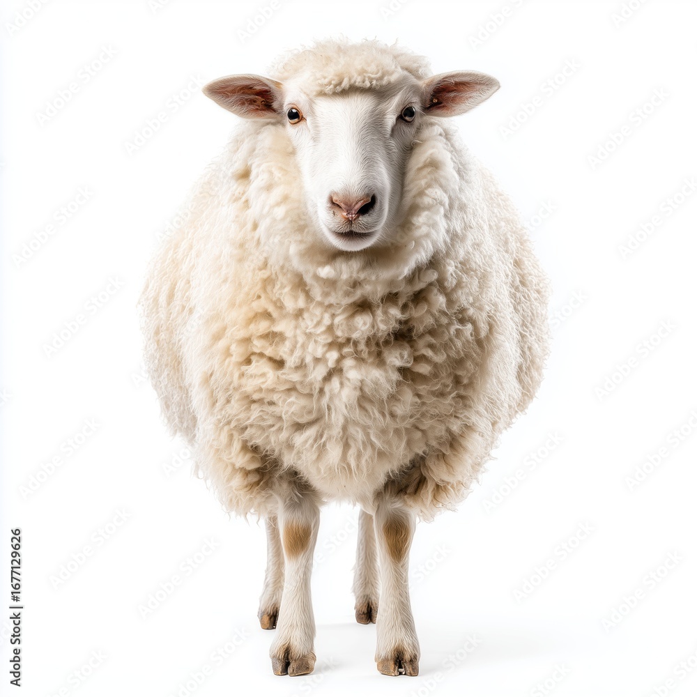 Fototapeta premium Fluffy White Sheep Portrait , isolated on white background png