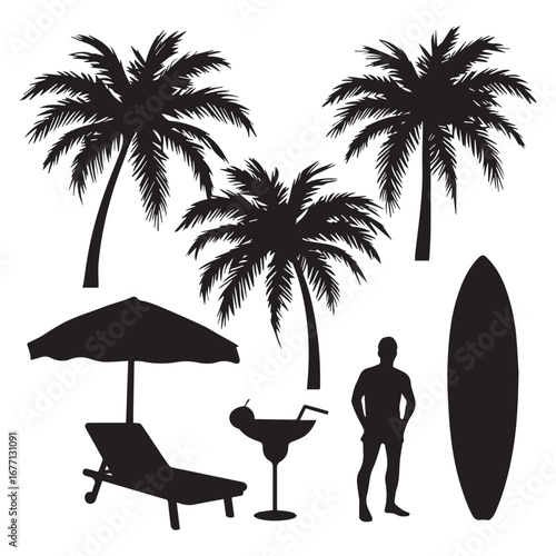 A tree and Surfing icon set collection 