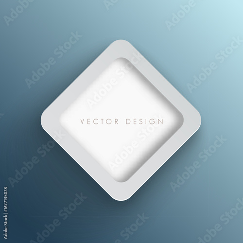 Vector Abstract Background or Banner Design with a Centered 3D White Framed Rounded Diamond Shape on a Blue Gradient Background
