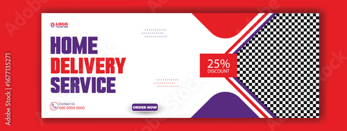 Modern home delivery service advertisement with discount offer and happy customer