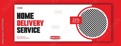 Modern graphic design for home delivery service advertisement with discount offer and courier