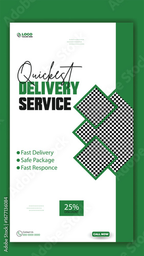 Modern graphic design for a fastest delivery service with images of couriers and packages