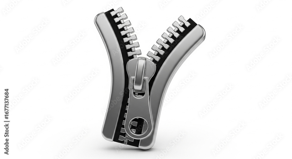 Obraz premium Partially Open Metal Zipper with Teeth on an Isolated transparent background