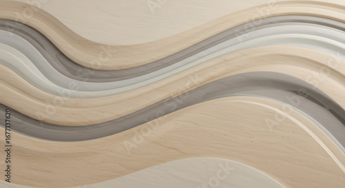Fototapeta Naklejka Na Ścianę i Meble -  Abstract Wavy Layers in Neutral Wood and Grey Tones Background