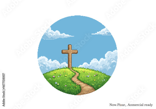 Peaceful Cross on a Hilltop Under a Blue Sky.