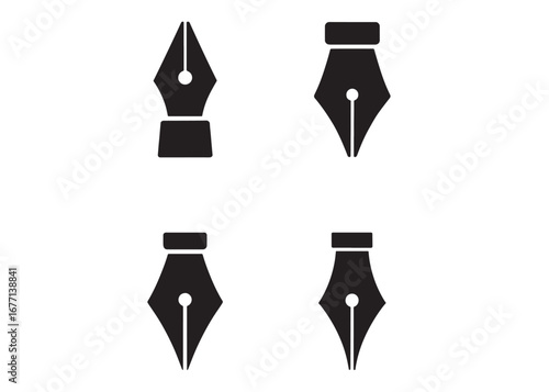 pen tool logo silhouette vector, pen tool icon logo vector design, fountain pen tool logo vector, black writing pen tool logo vector silhouette, Pen nib logo silhouettes vector on a white background