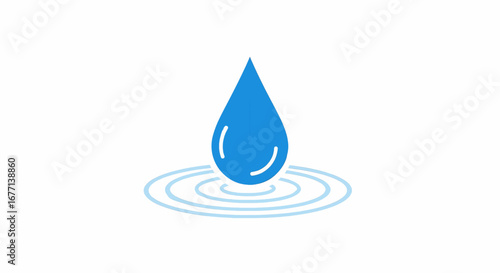 Water droplet creating ripples on a white background, representing purity and the environment