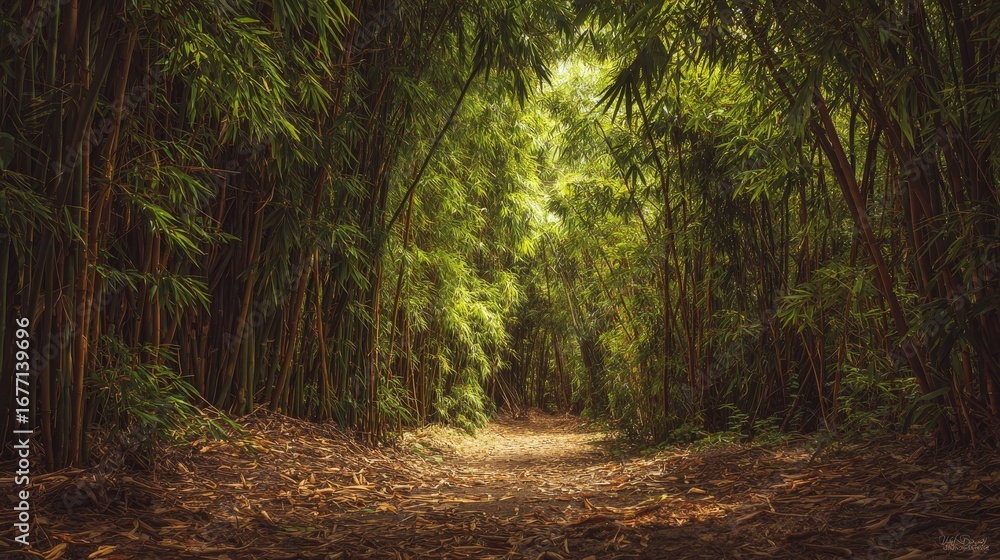 Fototapeta premium Zen Bamboo Forest Scene Symbolizing Harmony and Sustainability