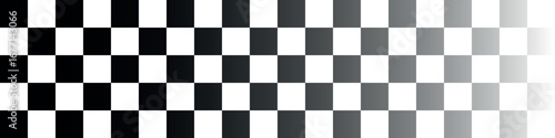 Checkered flag at the finish line of a race. Black and white checkered background. Straight flag with a fading gradient