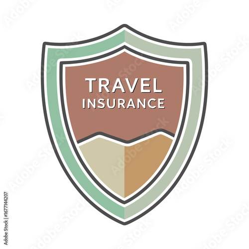 Travel insurance logo with shield design and earthy colors  