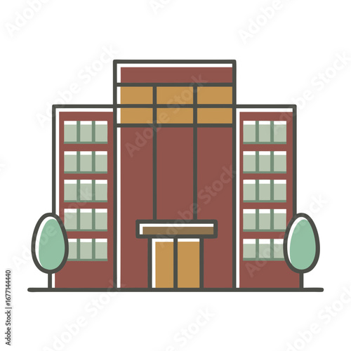 Modern building design with large windows and symmetrical structure  