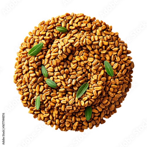 Spiral Arrangement of Fenugreek Seeds, Transparent Background, Natural Herbal Ingredient for Digestion, Weight Loss, Vegan Recipes, and Healthy Diet