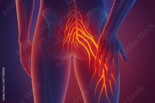 Medical Illustration of Sciatic Nerve Inflammation