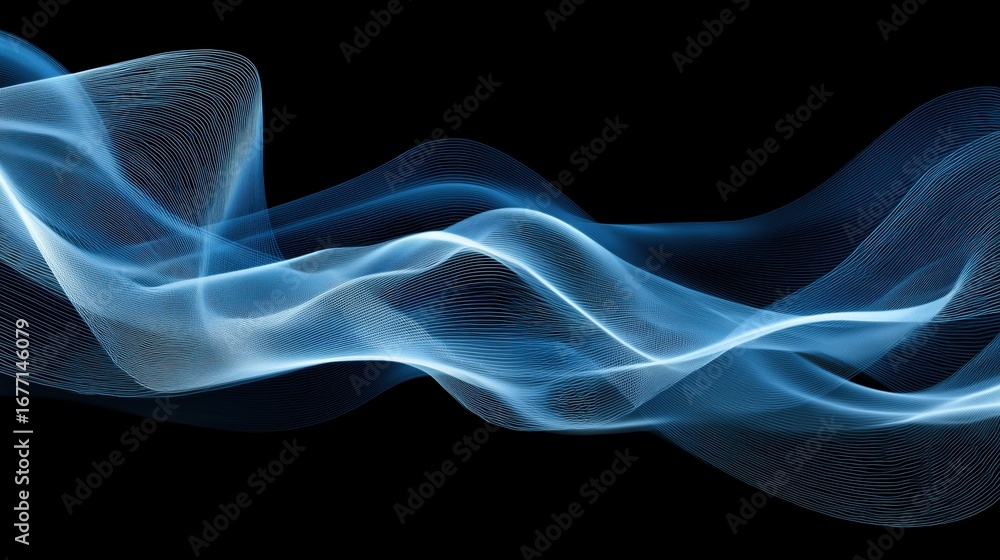 Naklejka premium Abstract Blue Flowing Wave Lines on Black Background
