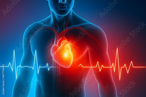 Human Body with Highlighted Heart – Cardiovascular Disease Concept