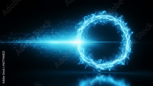 Wallpaper Mural Glowing blue energy ring with dynamic light trails on a dark background, creating a futuristic effect Torontodigital.ca
