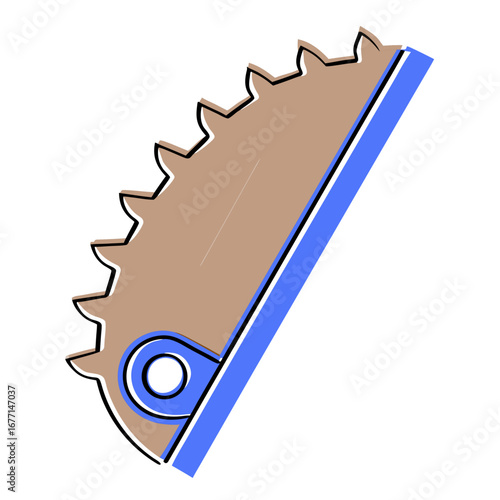 Circular saw blade illustration in blue and brown design  