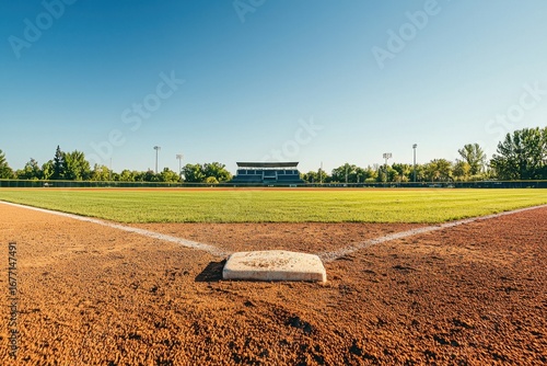 Baseball field home plate baseball diamond stadium grass dirt outfield infield bleacher sky