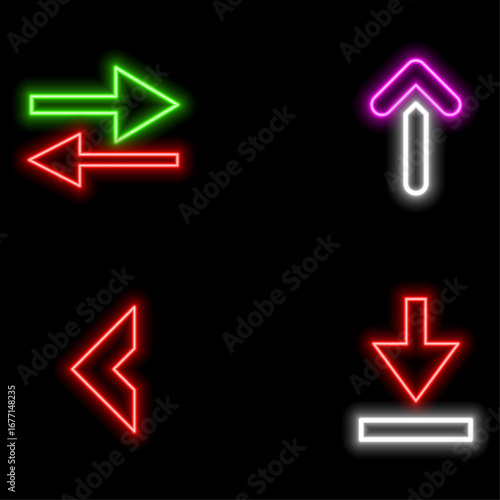 Neon arrows icons. various neon templates.Material Design for UI symbols