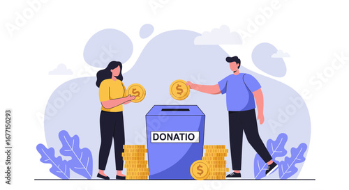 Charitable Giving: People Donating Coins to Support a Worthy Cause Illustration