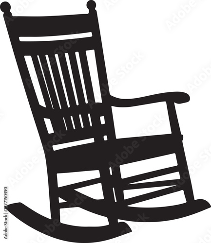 Wooden Rocking Chair in silhouette white background.