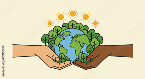 Diverse Hands Protecting a Thriving Earth: A Symbol of Global Environmental Stewardship