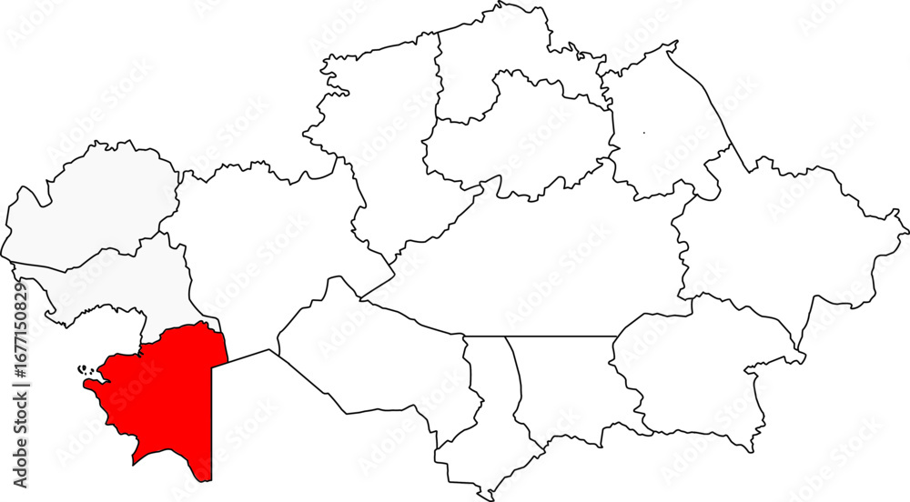 Naklejka premium A detailed map of Kazakhstan highlighting the Mangystau Region. Ideal for showcasing the country's oil and gas reserves, coastal geography along the Caspian Sea, or business-related content.