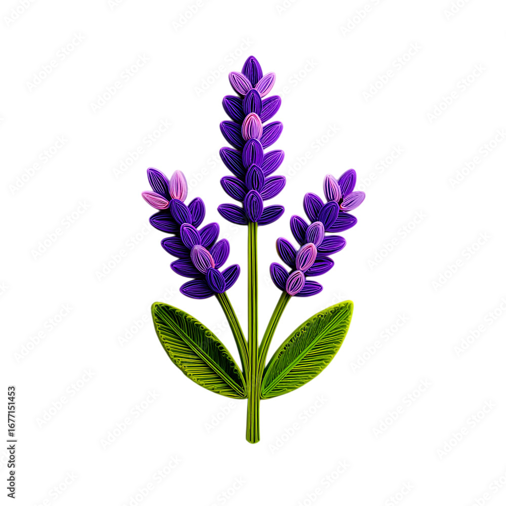 Obraz premium Lavender Sprig with Purple Buds and Green Stem, Flat-Lay Aromatic Herb Isolated on Transparent Background, Organic Botanical Plant for Wellness and Aromatherapy