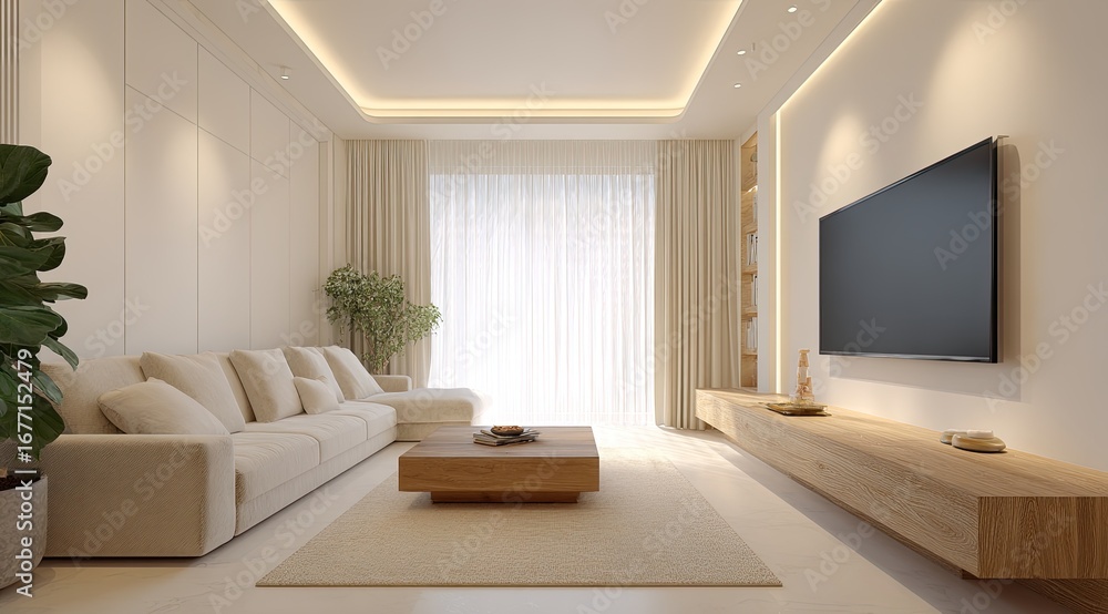 Fototapeta premium Bright, modern living room with neutral tones