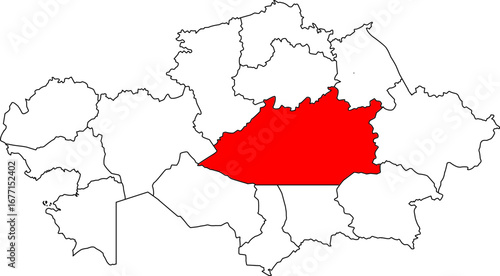 A detailed map of Kazakhstan highlighting the Karaganda Region (Qaraghandy Oblysy). Ideal for industrial reports, regional studies, or business-related content.

