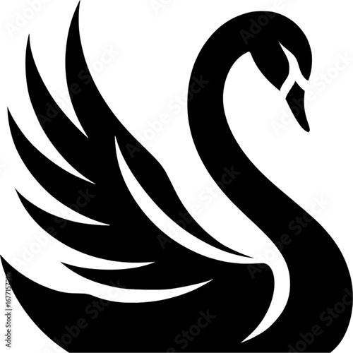 Majestic Silhouette: A regal swan glides gracefully, its elegant silhouette showcasing exquisite detail and symmetry against a stark backdrop. Embodying beauty, serenity, and timeless elegance.