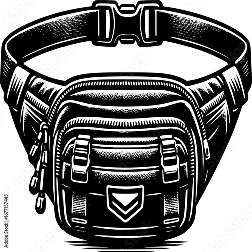 Belt Bag: A detailed illustration showcases a stylish belt bag, its design elements clearly defined, appealing to a sense of utility and modern fashion sense.
