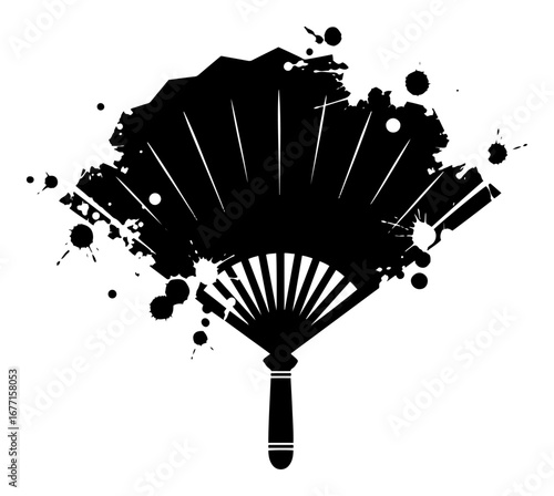 Traditional hand fan grunge silhouette vector illustration