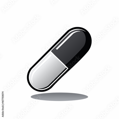 Black and White Medicine Capsule Pill Single Object Medical Treatment Remedy Illness Antibiotic Pain Relief