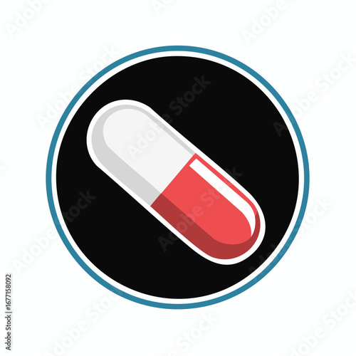 Red and white pharmaceutical capsule icon representing medicine health and treatment
