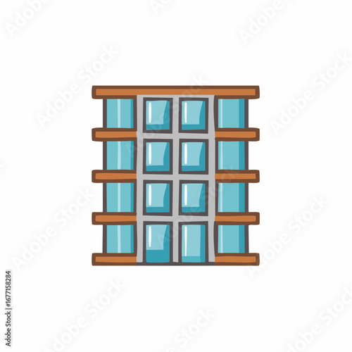 Illustration of Window Grid Pattern with Blue Glass Panes and Wood Frame