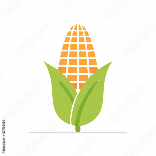 Vibrant Corn Cob Vector Illustration with Bright Green Leaves and Sweet Kernel Design