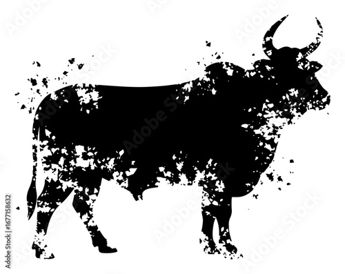 Sacred indian Nandi bull silhouette with grunge effect vector