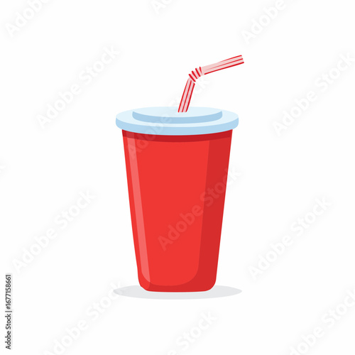 Red drink in paper cup with straw isolated on white background