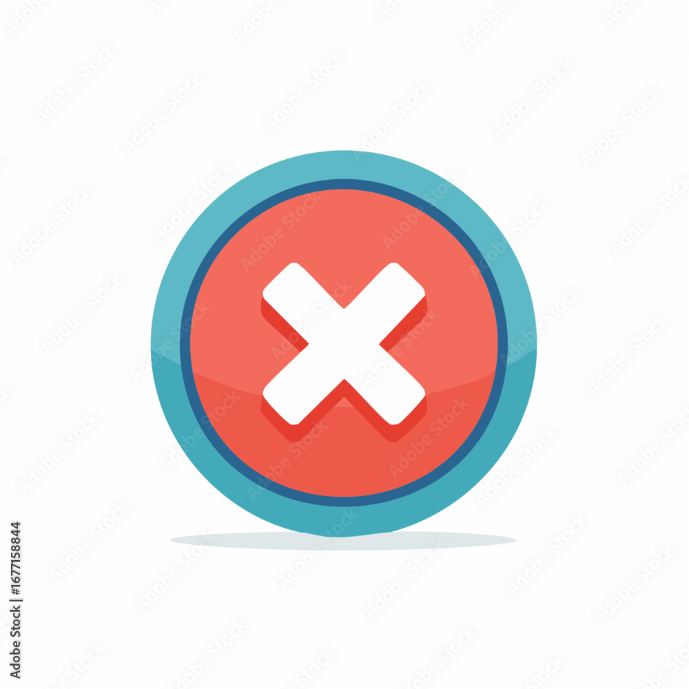 Fototapeta premium Red circular button with white cross mark symbol for rejection or error