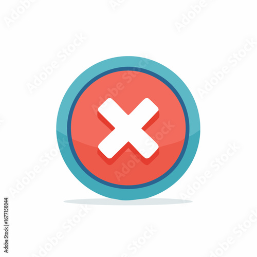 Red circular button with white cross mark symbol for rejection or error